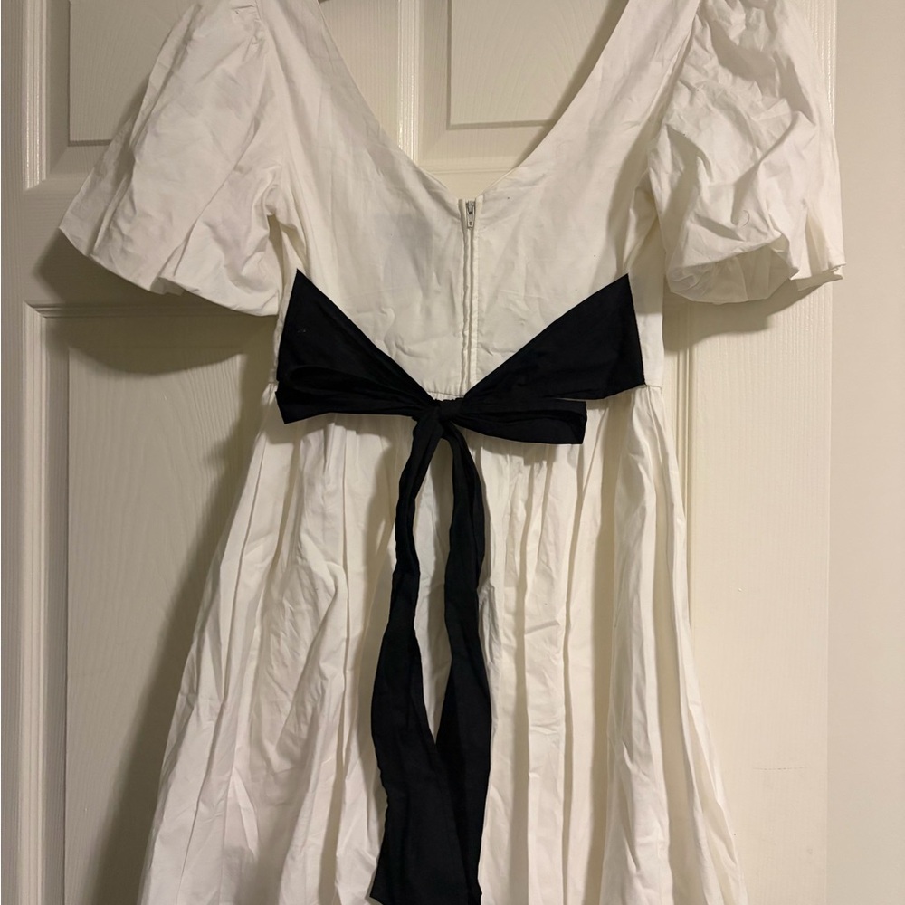 B Darlin Ivory Dress with Charcoal Accent